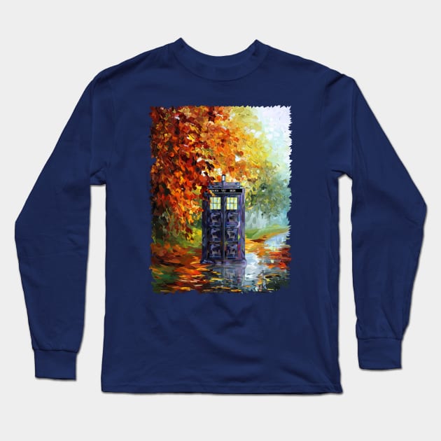 Blue Phone booth at fall zone Long Sleeve T-Shirt by Dezigner007